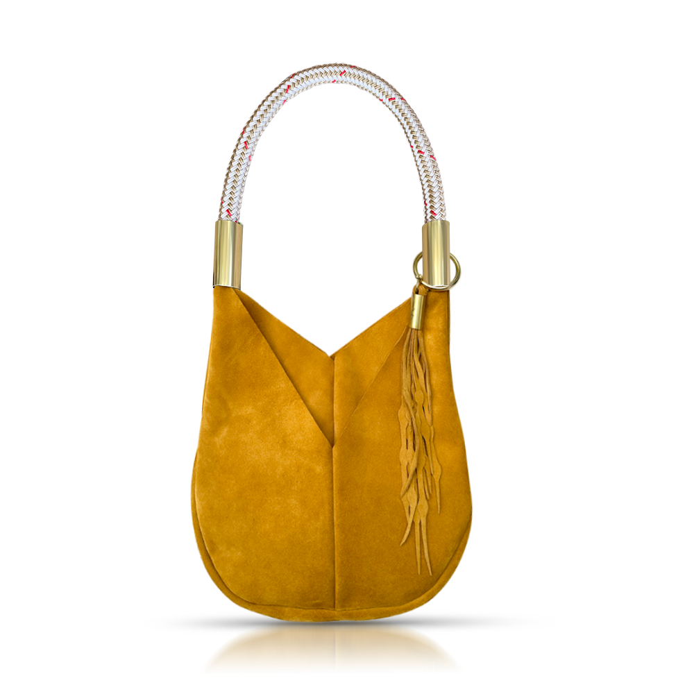 Autumn Sun Suede Leather Small Tote Bag with Dock Line Rope Handle