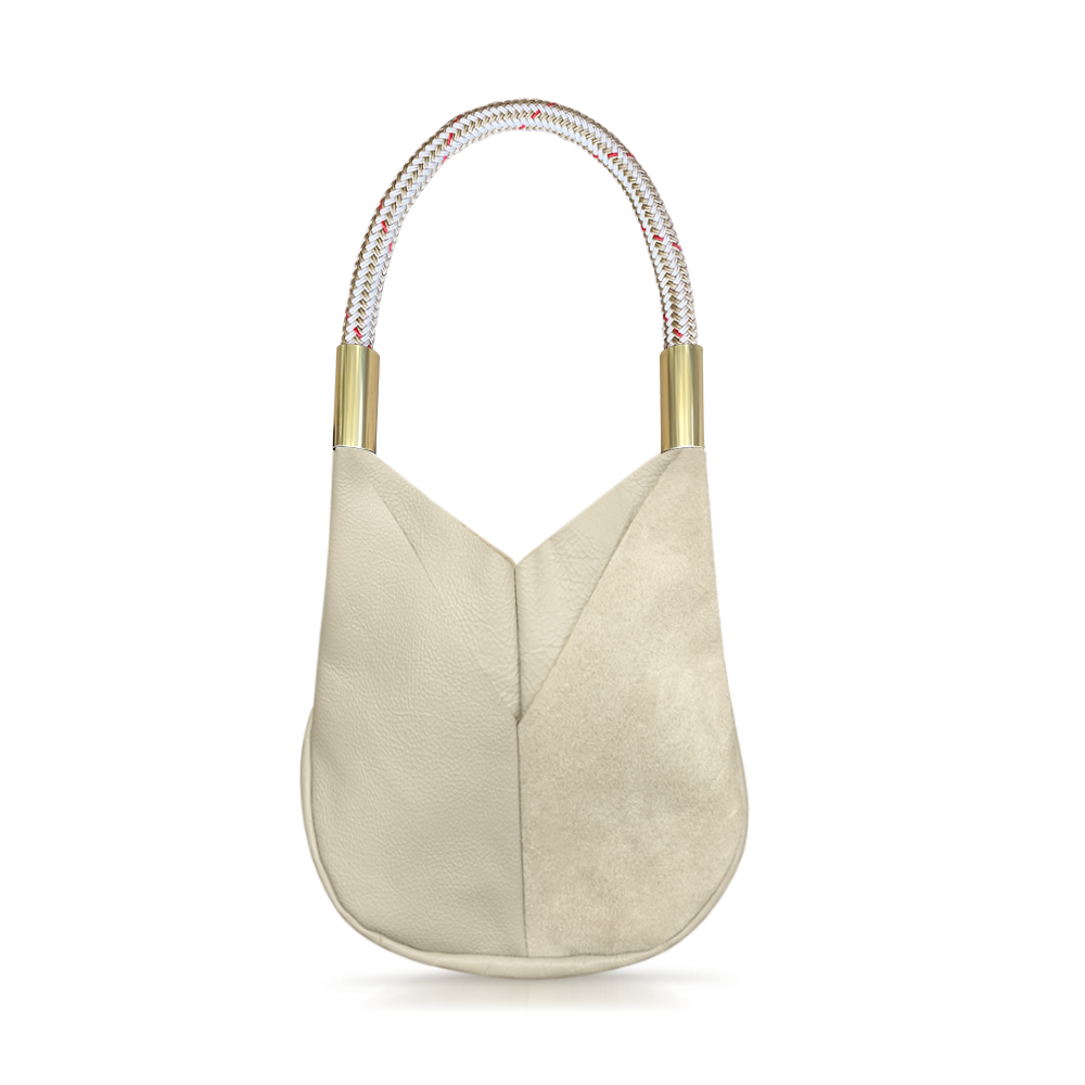 Load image into Gallery viewer, beige leather small tote with gold dock line
