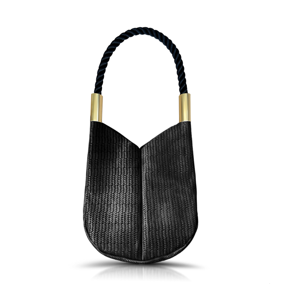 Wildwood Oyster Co. Black Basketweave Small Leather Tote