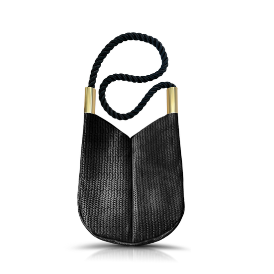 Wildwood Oyster Co. Black Basketweave Small Crossbody Leather Tote