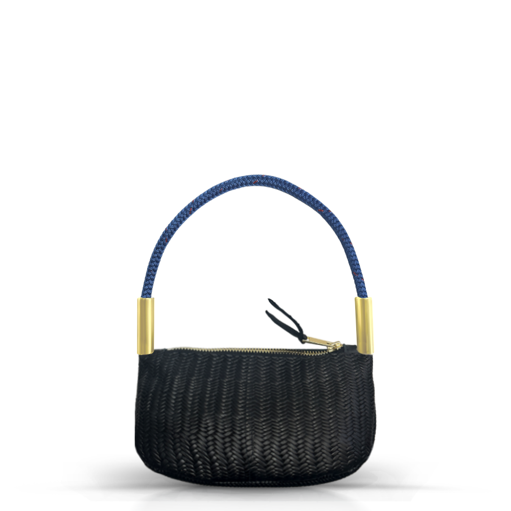 Zip Crossbody in Black Basketweave Leather