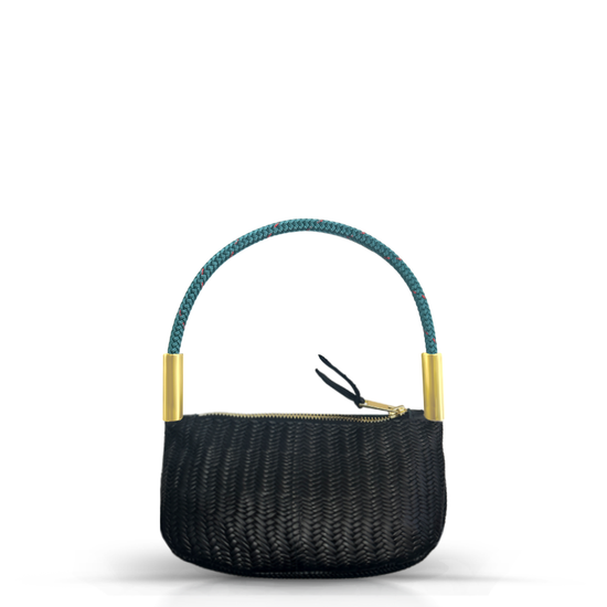 Zip Crossbody in Black Basketweave Leather