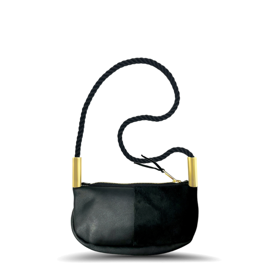 Zip Crossbody in Black Leather