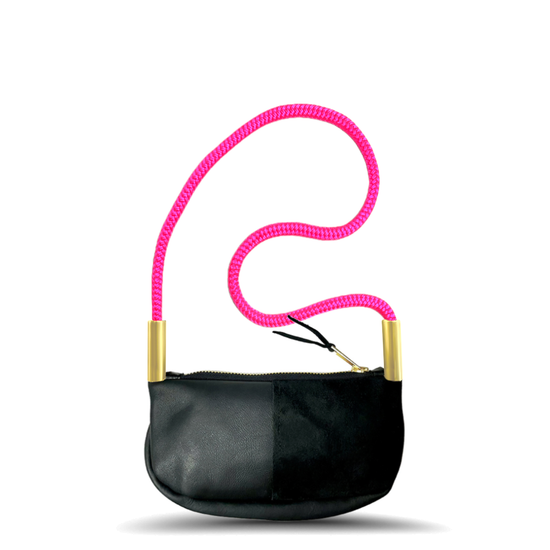 Zip Crossbody in Black Leather