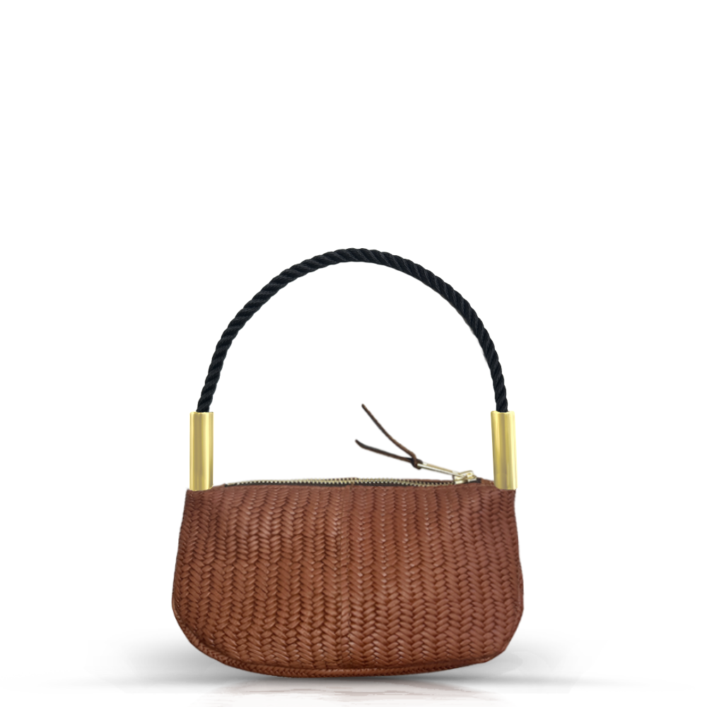 Zip Crossbody in Brown Basketweave Leather