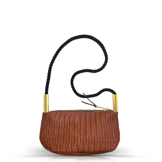 Zip Crossbody in Brown Basketweave Leather