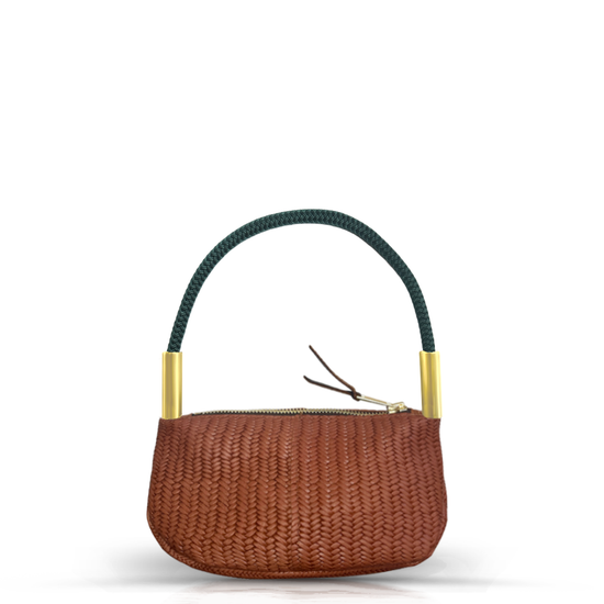 Zip Crossbody in Brown Basketweave Leather