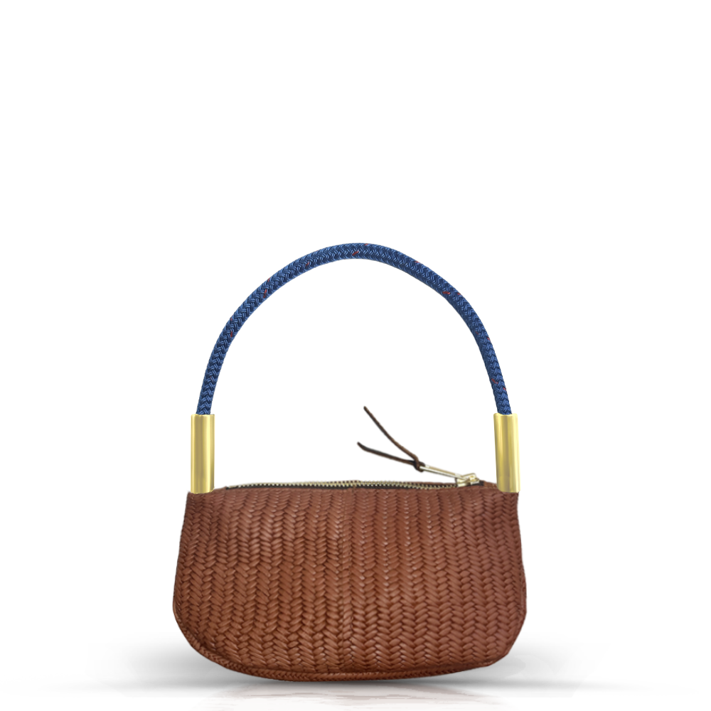 Zip Crossbody in Brown Basketweave Leather