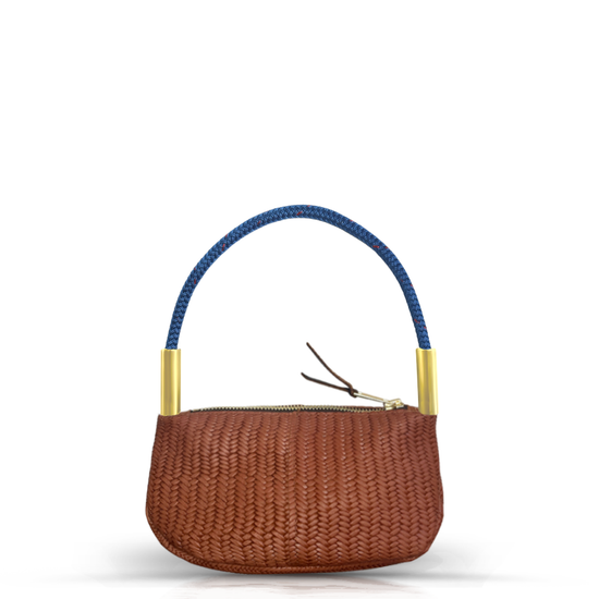 Zip Crossbody in Brown Basketweave Leather