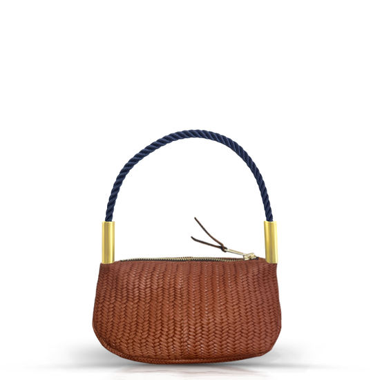 Zip Crossbody in Brown Basketweave Leather