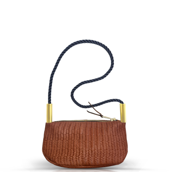 Zip Crossbody in Brown Basketweave Leather