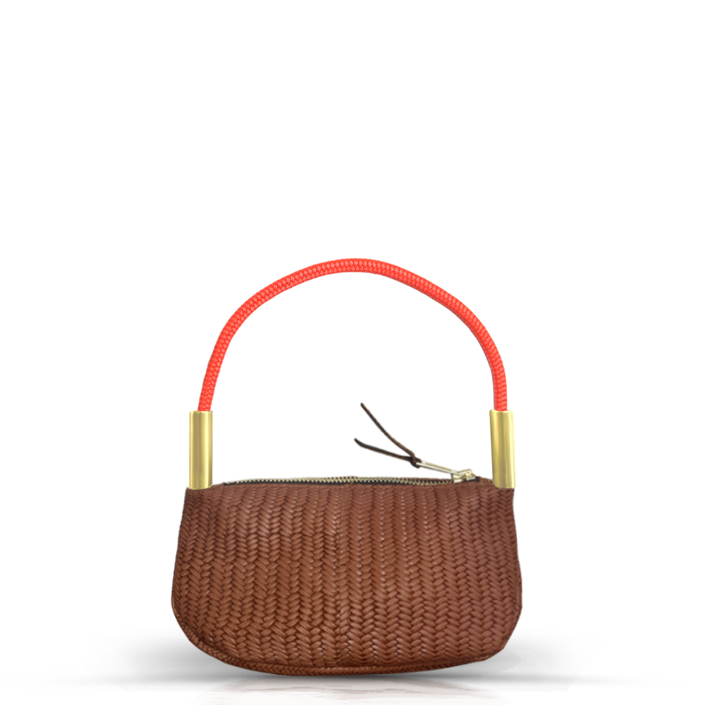 Zip Crossbody in Brown Basketweave Leather