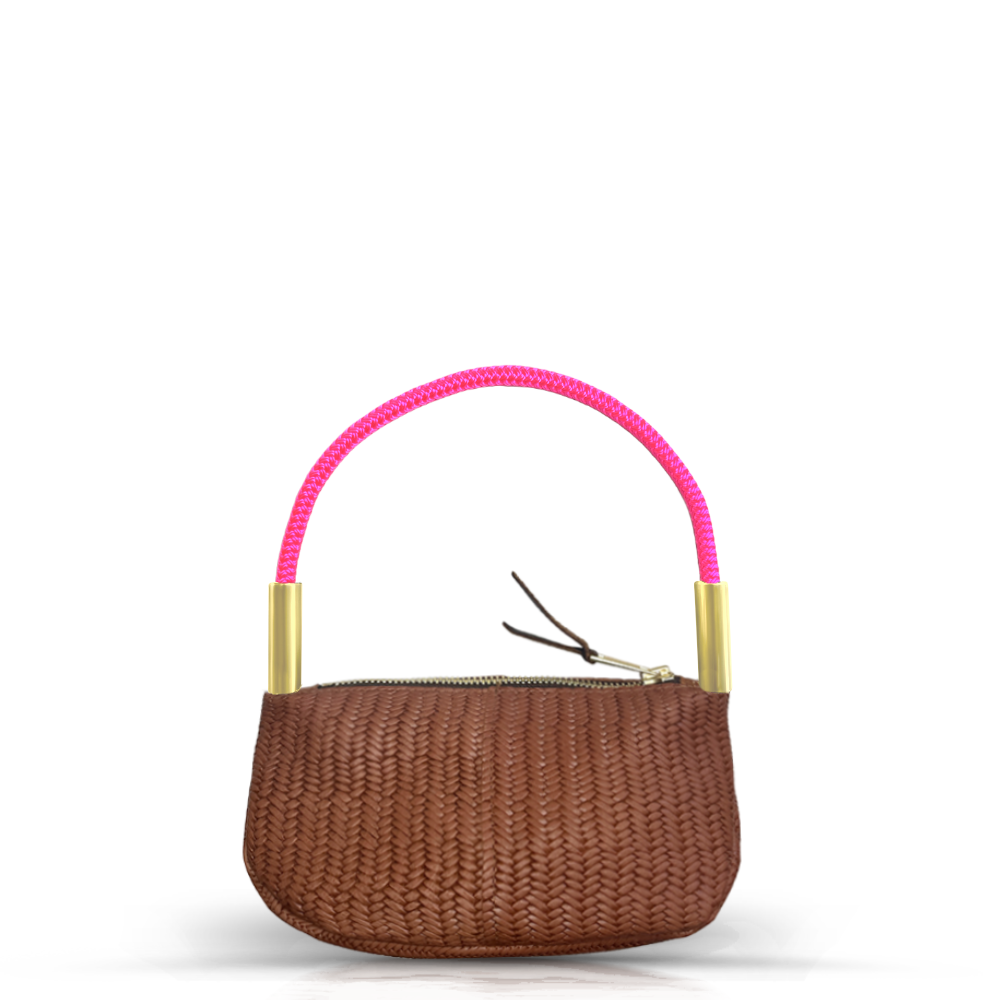 Zip Crossbody in Brown Basketweave Leather