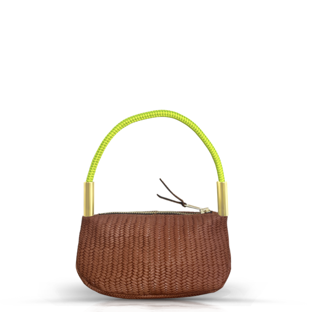 Zip Crossbody in Brown Basketweave Leather