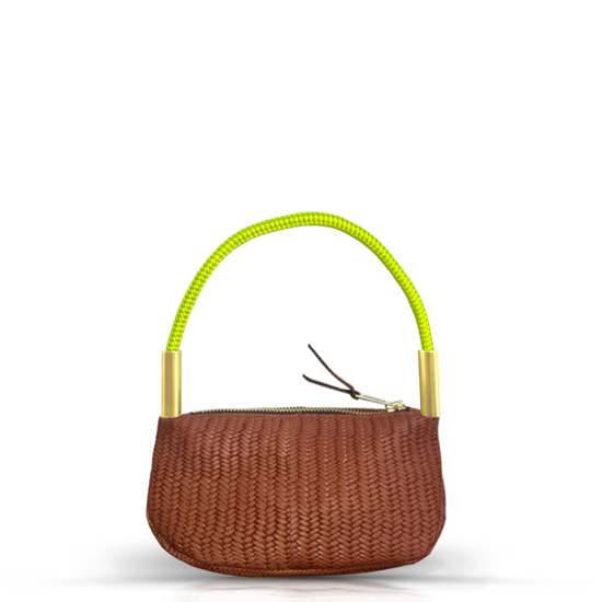 Zip Crossbody in Brown Basketweave Leather