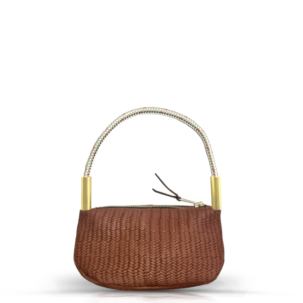 Zip Crossbody in Brown Basketweave Leather