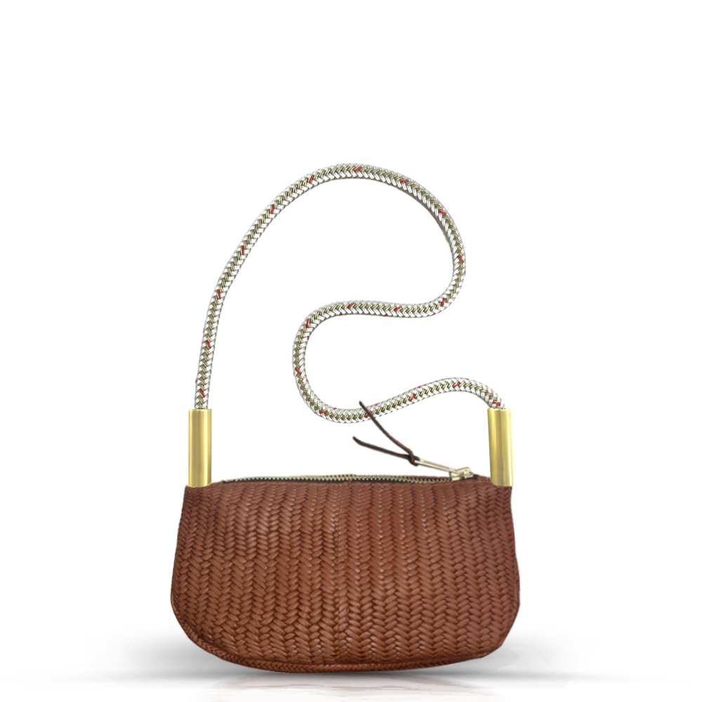 Zip Crossbody in Brown Basketweave Leather