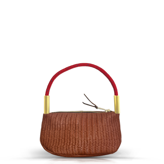 Zip Crossbody in Brown Basketweave Leather