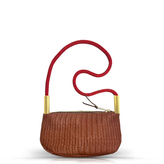 Zip Crossbody in Brown Basketweave Leather