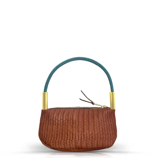 Zip Crossbody in Brown Basketweave Leather