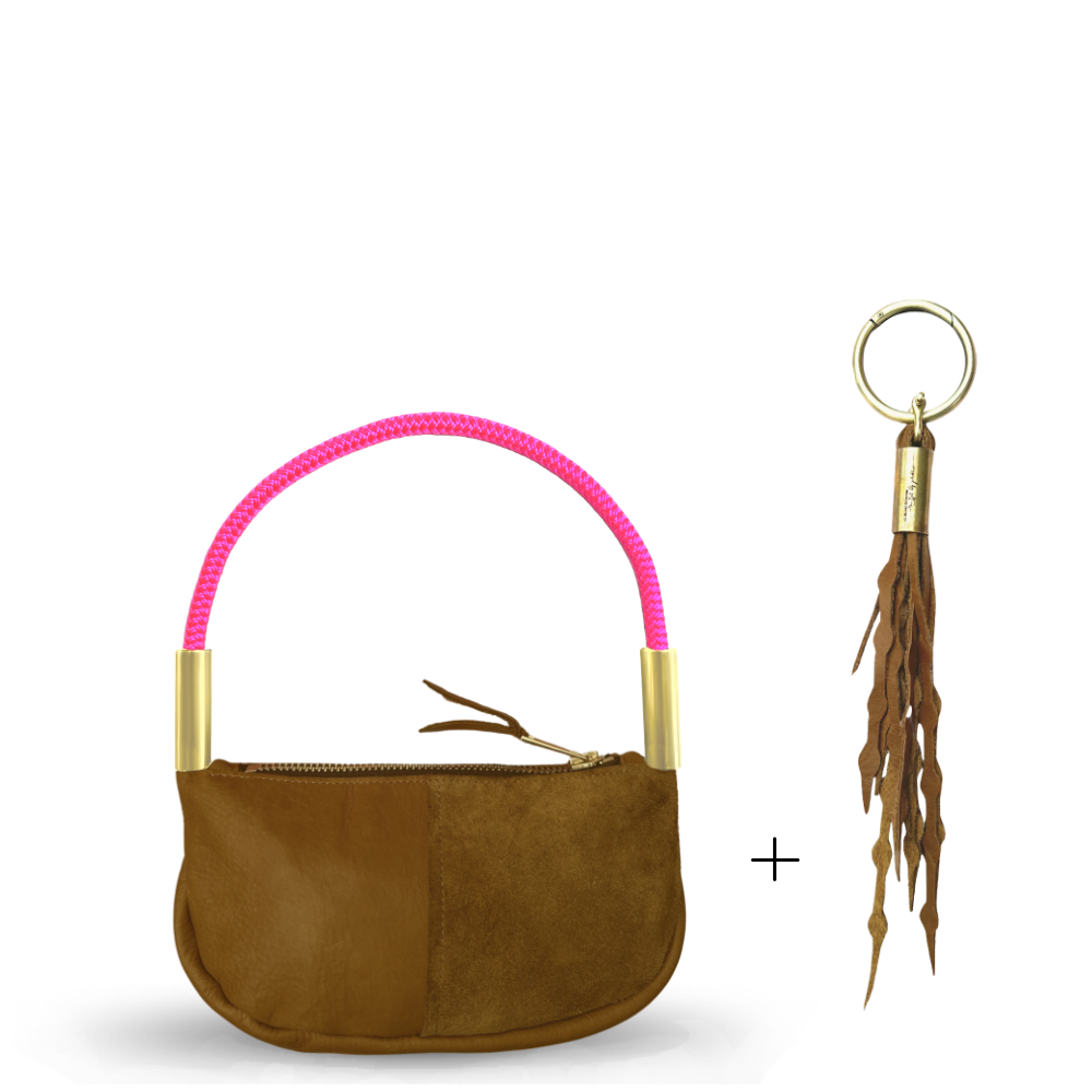 Zip Crossbody #Rope Color_Neon Pink#Rope Handle Length_Wrist (19")#Add Ons_Add a Matching Seaweed Tassel (save $10)