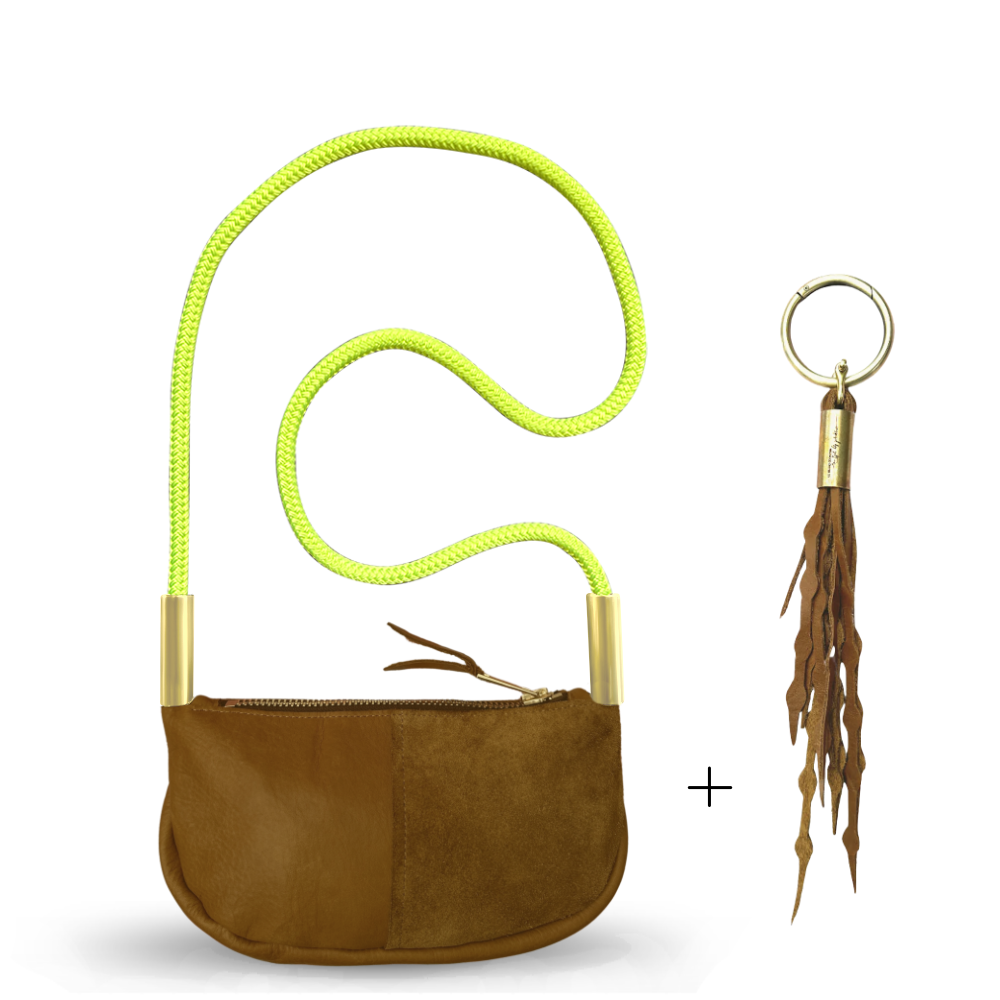Zip Crossbody #Rope Color_Neon Yellow#Rope Handle Length_Crossbody (50")#Add Ons_Add a Matching Seaweed Tassel (save $10)