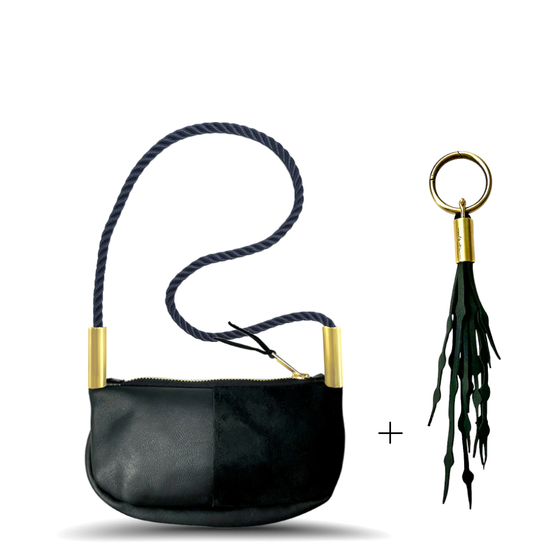 Zip Crossbody in Black Leather