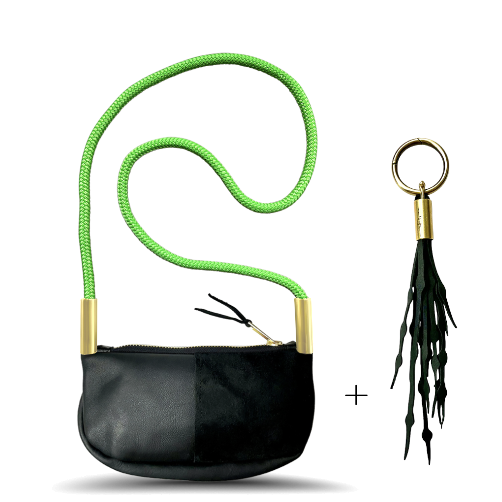 Zip Crossbody in Black Leather