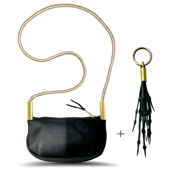 Zip Crossbody in Black Leather