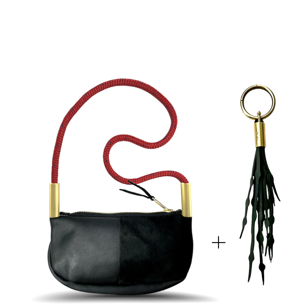 Zip Crossbody #Rope Color_Winterberry Red#Rope Handle Length_Shoulder (35")#Add Ons_Add a Matching Seaweed Tassel (save $10)