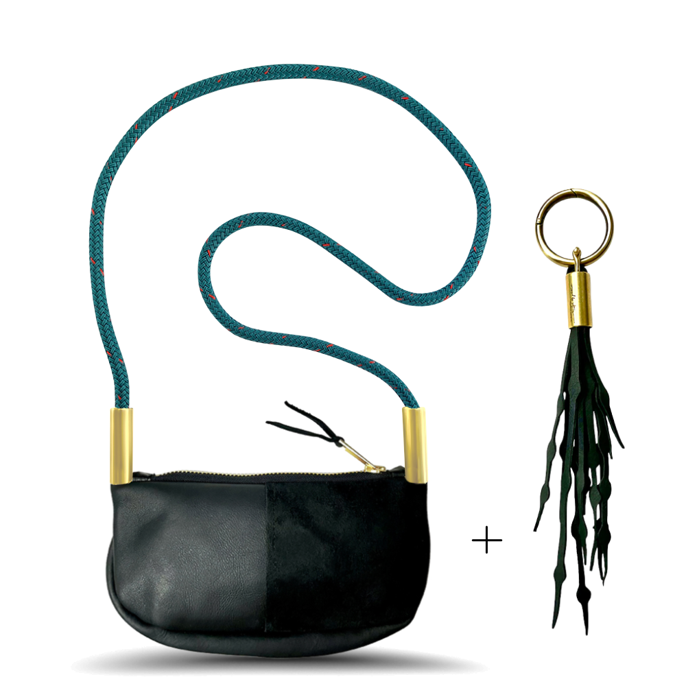 Zip Crossbody in Black Leather