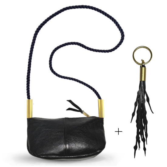 Zip Crossbody in Black Metallic Leather