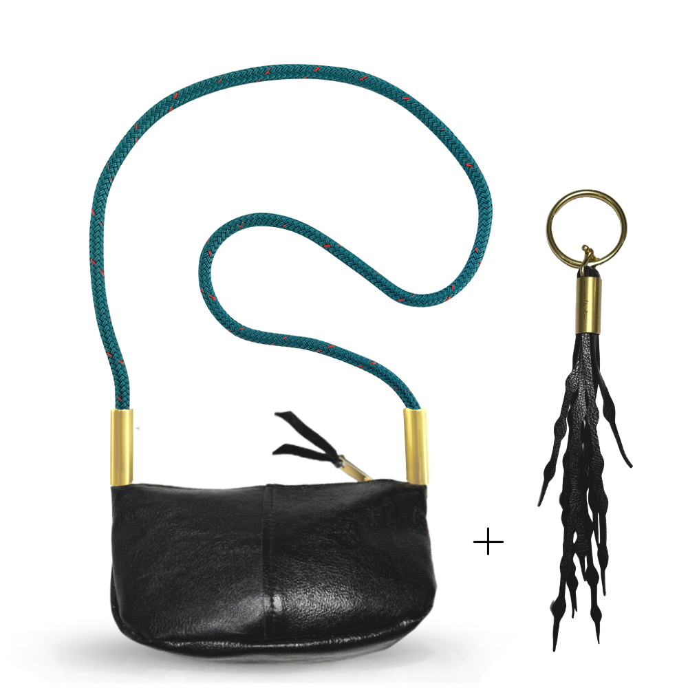 Zip Crossbody in Black Metallic Leather