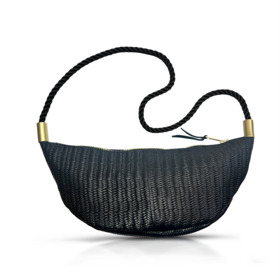 Sling Bag in Black Basketweave Leather