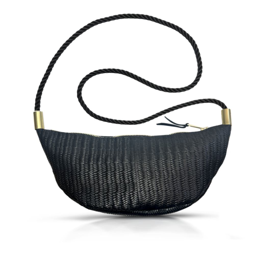 Sling Bag in Black Basketweave Leather