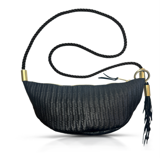 Sling Bag in Black Basketweave Leather