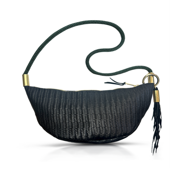 Sling Bag in Black Basketweave Leather