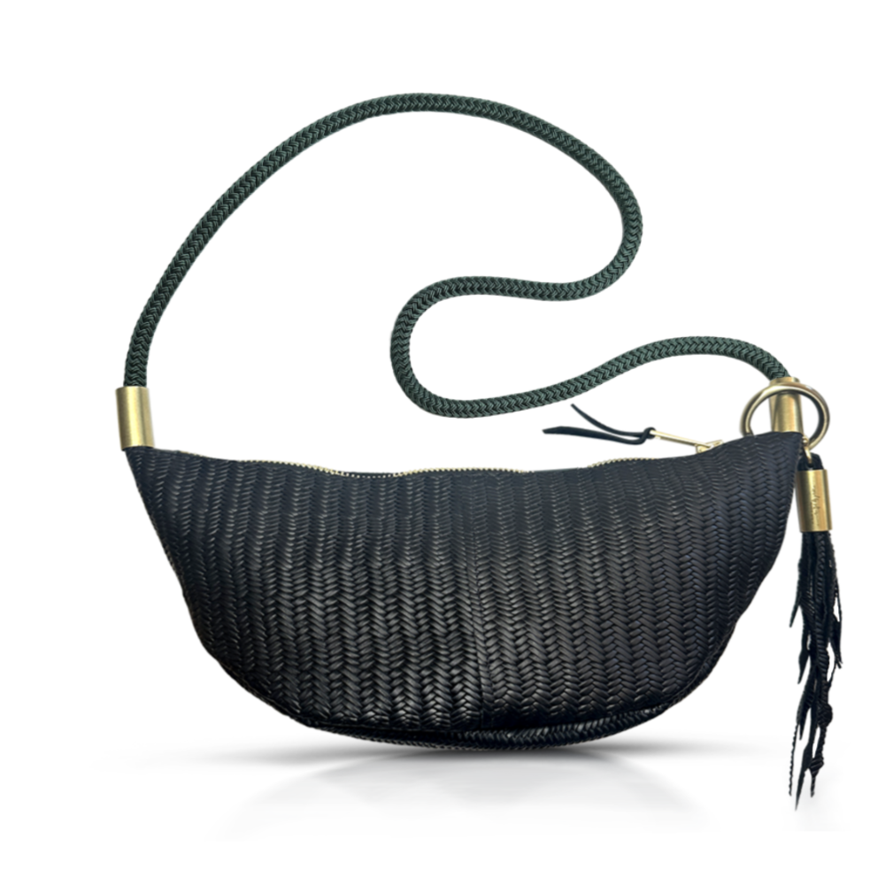 Sling Bag in Black Basketweave Leather