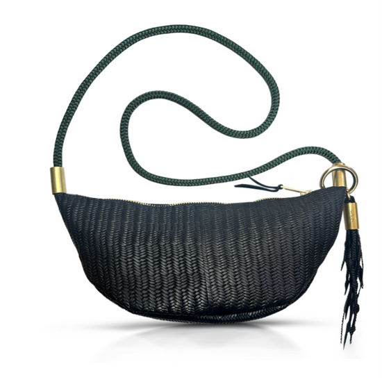 Sling Bag in Black Basketweave Leather