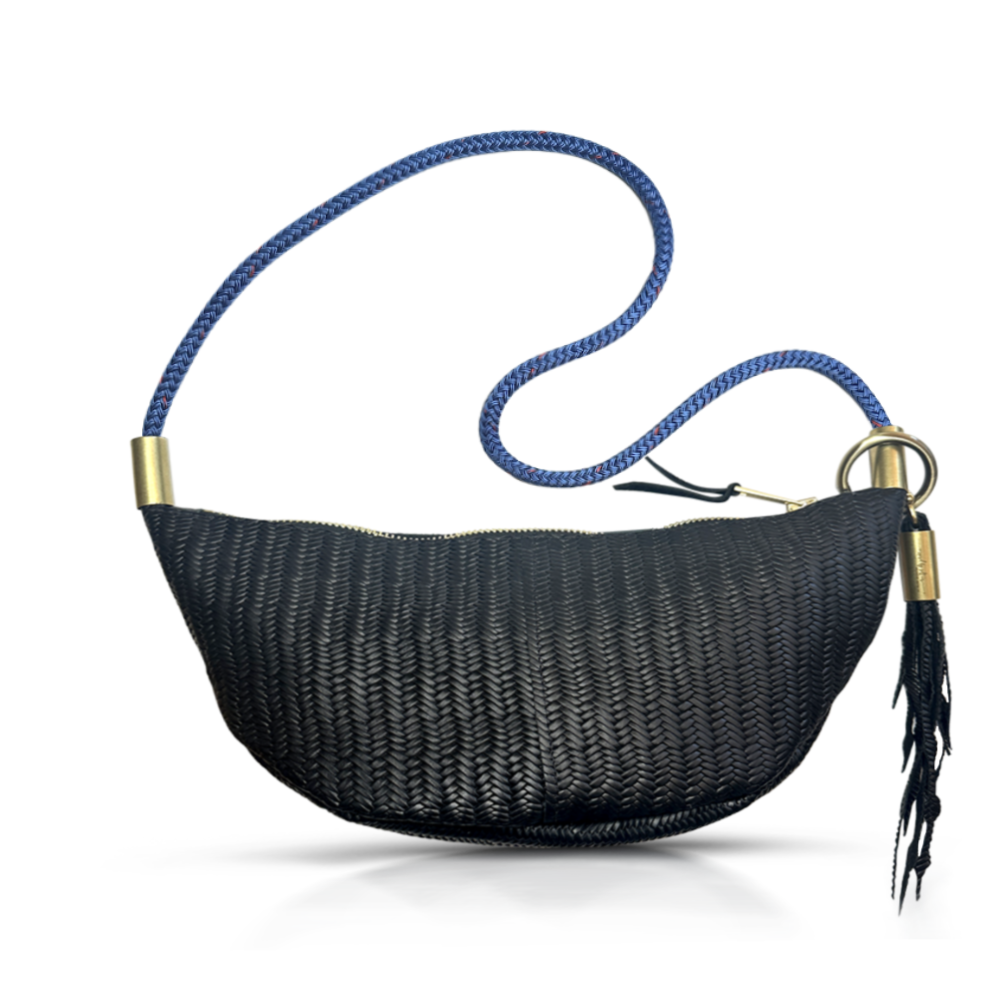 Sling Bag in Black Basketweave Leather