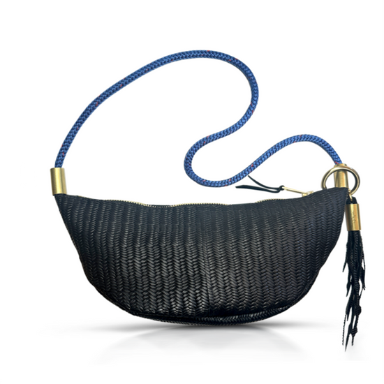 Sling Bag in Black Basketweave Leather