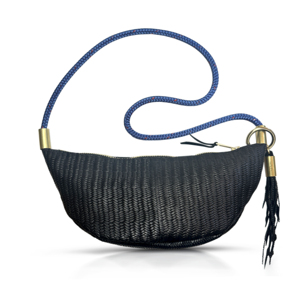 Sling Bag in Black Basketweave Leather