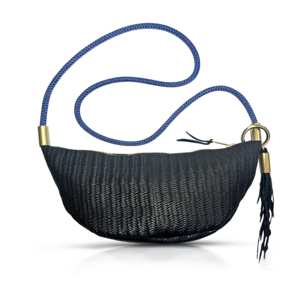 Sling Bag in Black Basketweave Leather