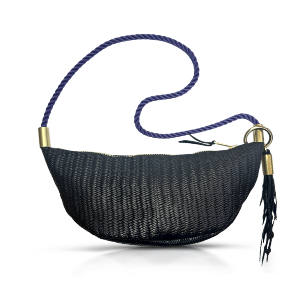 Sling Bag in Black Basketweave Leather