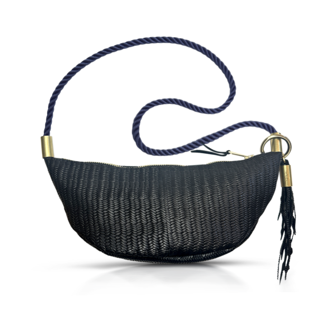 Sling Bag in Black Basketweave Leather