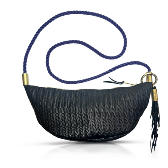 Sling Bag in Black Basketweave Leather