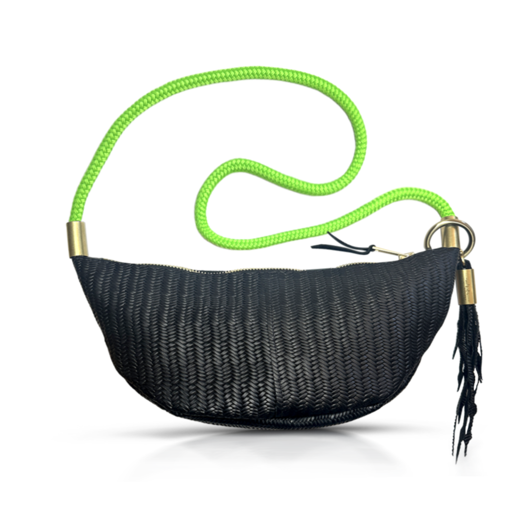 Sling Bag in Black Basketweave Leather