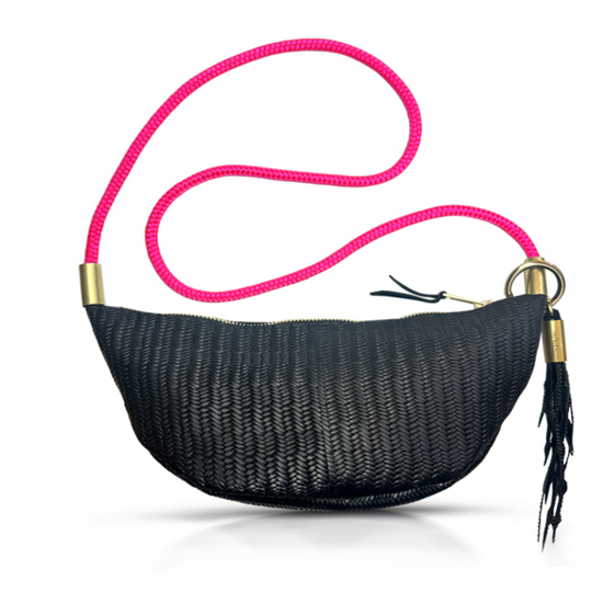 Sling Bag in Black Basketweave Leather