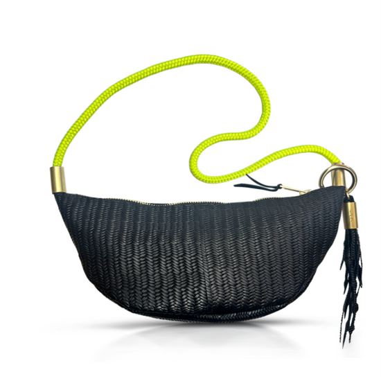 Sling Bag in Black Basketweave Leather