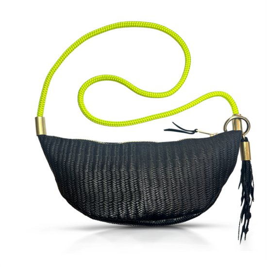 Sling Bag in Black Basketweave Leather